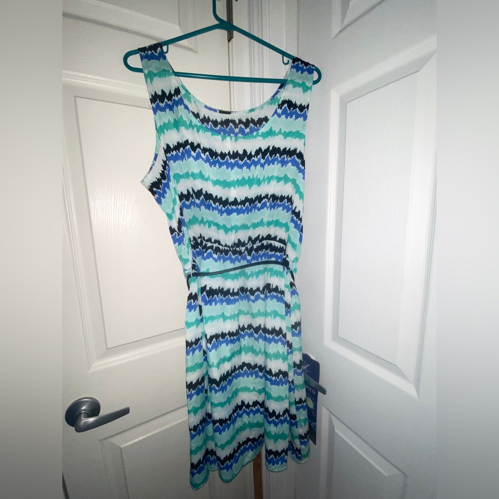 Colorful monochrome blue dress with belt